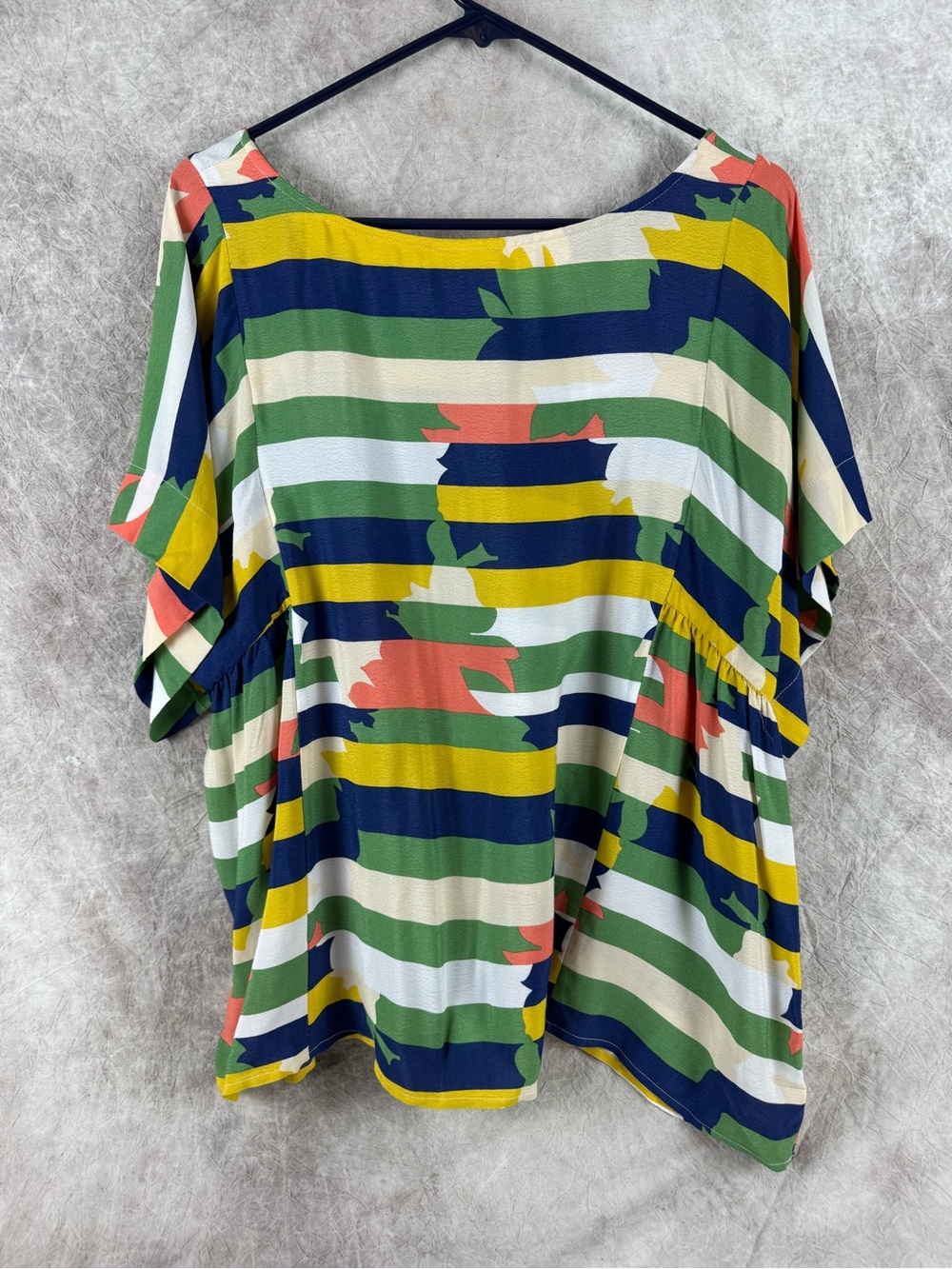 Maeve Multicolor Striped Flutter-Sleeve Top with Coral Accent Large Flowy Summer